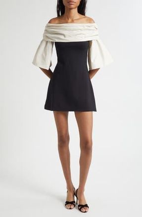 Staud Harper Mixed Media Off the Shoulder Minidress in Black Ivory at Nordstrom Rack, Size Large