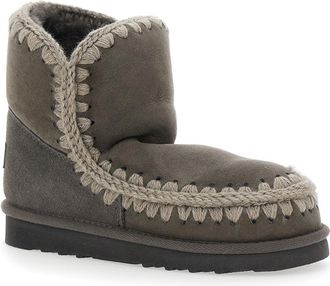 Mou Womens Eskimo Grey Ankle Boots With Crochet Details Suede