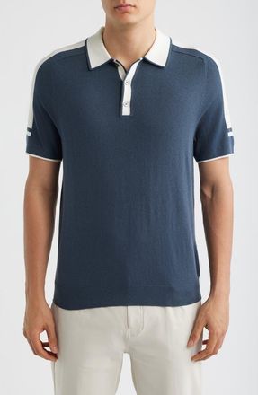 Reiss Brunswick Intarsia Stripe Wool & Cotton Polo Sweater in Steel Blue/white at Nordstrom, Size Xx-Large
