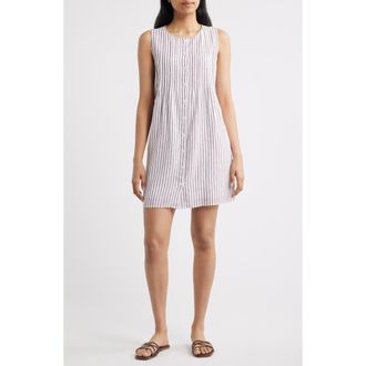 Cloth & Stone Pintuck Button Front Dress in Cocoa Brown Stripe at Nordstrom, Size X-Large