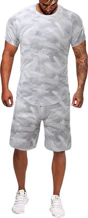 Generic Two-piece mens summer jogging suit set, camouflage tracksuit, 2-piece short sleeve T-shirt trousers, leisure suit, outfit, leisure suit, beach shirt, 