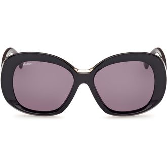 Max Mara Edna 55mm Round Sunglasses in Shiny Black /Smoke at Nordstrom Rack