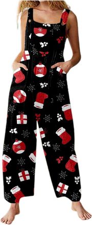 Generic Xmas Onesies Christmas Jumpsuit For Women Uk Santa Claus Print Dungarees Snowman Print Tunic Long Overall High Waist Slim Fit Fitness Onsies Romper Wi