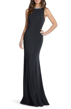 Mac Duggal Embellished Neck Trumpet Gown in Black at Nordstrom, Size 16