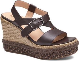 Johnston & Murphy Addison Asymmetric Slingback Platform Wedge Sandal in Dark Brown Nappa Leather at Nordstrom, Size 9.5