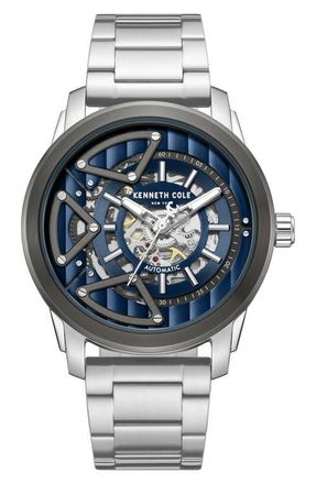 Kenneth Cole Skeleton Automatic Bracelet Watch, 44mm in Silver at Nordstrom