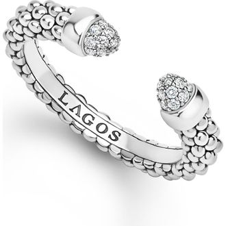 Lagos Signature Caviar Versa Pav&eacute; Diamond Ring in Silver at Nordstrom, Size 8