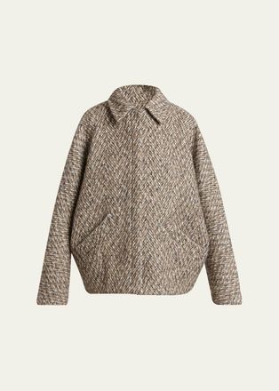 Kiton Herringbone Wool Oversized Zip Jacket