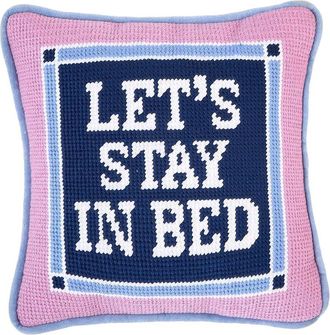 Two's Company Lets Stay In Bed 8X8 Needlepoint Pillow