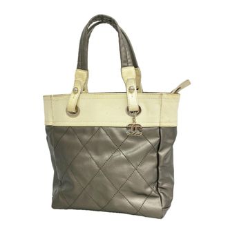 Chanel Ivory Silver Canvas Tote Bag (Pre-Owned)