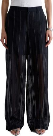 AG - Adriano Goldschmied Anna Pinstripe Semisheer Wide Leg Cotton & Silk Pants in Day To Night at Nordstrom, Size 24