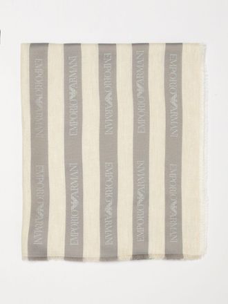 Emporio Armani Striped Modal Blend Scarf with Jacquard Logo