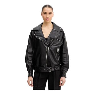 Fracomina Bikerjack met Studs - Dames - Zomerjassen - Zwart - M - Leer - Jassen