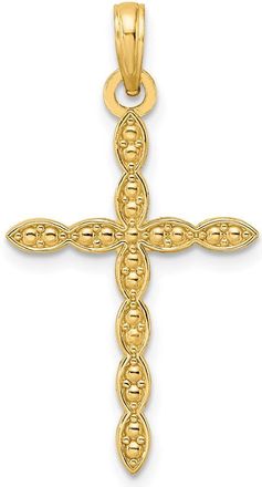 Diamond2Deal 14k Yellow Gold Polished Beaded Design Cross Pendant