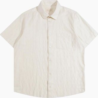 Far Afield Mens Far Afield Tonal Dobby Classic Shirt - Cream - Size: Regular/36