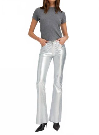 SPRWMN Leather 5 Pocket Micro Flare Pants In Metallic Silver