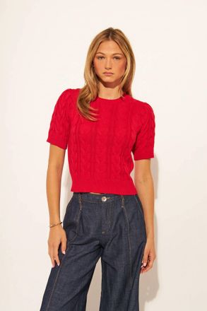 John & Jenn Percy Short Sleeve Top In Rouge