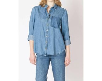 Dex Clothing Washed Pocket Denim Shirt In Medium Indigo