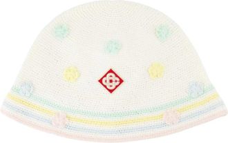 Casablanca Witte Gehaakte Bucket Hat - Katoen - unisex - Hoeden - Wit - M - Katoen - Accessoires
