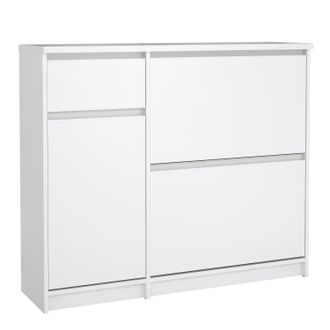 Furniture To Go Naia Shoe Cabinet with 2 Flip Down Doors 1 Door & 1 Drawer in White