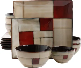 Gibson Azeal 16 Piece Double Bowl Dinnerware Set in Taupe