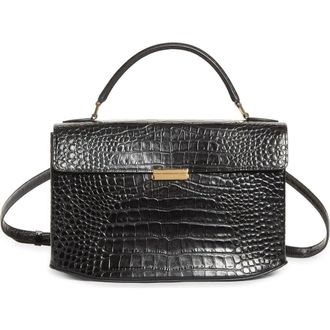 Toteme Clip Croc-Embossed Leather Top Handle Bag in Black at Nordstrom
