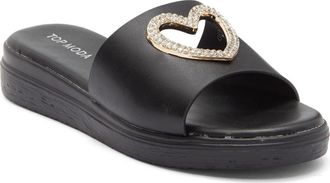 Top Moda Genova Heart Slide Sandal in Black Pu at Nordstrom Rack, Size 6.5