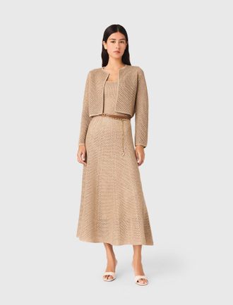 Maje Rhinestone Knit Cardigan - Beige - Maje