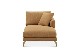 Castlery Lena Right Chaise Sofa Customized, (Washed Chenille) Caramel (Brass Legs), Machine Washable, Removable Covers for Sofas, Castlery