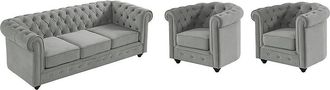 Vente-Unique Sof&aacute; 3 plazas y 2 sillones de terciopelo CHESTERFIELD - Gris plata