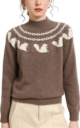 Dissa Women Cashmere Jumper Brown Stand Neck Knitted Jumper Long Sleeve Relaxed Cashmere Wool Thick Rabbit-Patterned Ladies Sweater,UK 10,MZ2422