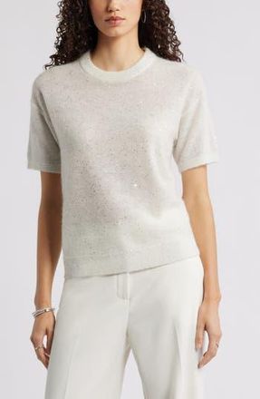 Nordstrom Short Sleeve Sequin Sweater in Ivory-Silver Sequin at Nordstrom Rack, Size Xx-Large