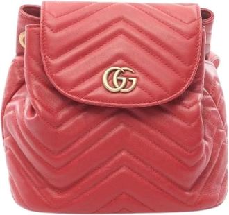 Gucci Pre-owned Backpacks, female, Red, Size: ONE SIZE Pre-owned GG Marmont Leather Backpack