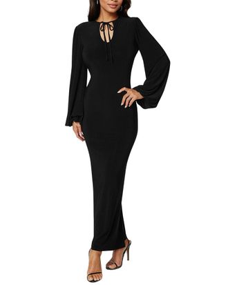 Bebe Poet Sleeve Tie Neck Maxi Dress