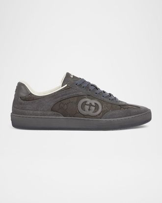 Gucci Mens G74 Tonal Canvas and Suede Sneakers