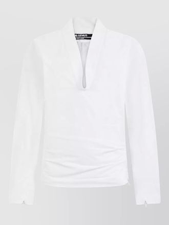 Jacquemus cotton v-neck long-sleeve blouse