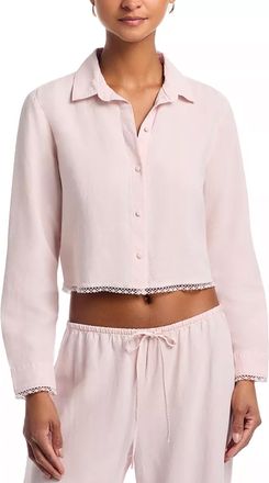 Bella Dahl Long Sleeve Cropped Shirt With Trim Top In Ballet Pink