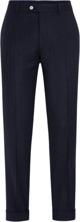 Oscar Jacobson Denz Slim Fit Gestreepte Flanellen Broek - Heren - Nette broeken - Blauw - 2XL - Wol - Broeken