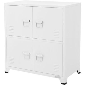 ML Design Ml-design - Archivador De Oficina 75x40x80,5 Cm Acero Blanco Armario Independiente Con 4 Patas Mesita Auxiliar Met&aacute;lica Con 4 Puertas Y 2 Compartiment