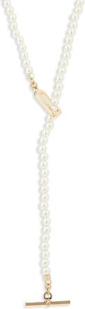 AllSaints Faux Pearl Lariat Necklace in Pearl/Gold at Nordstrom