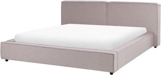 Beliani Classic Upholstered Fabric Polyester Bed eu Super King Size 6ft Frame Slatted Base Light Brown Linards