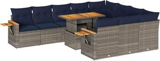 vidaXL 11 Piece Garden Sofa Set with Cushions Grey Poly Rattan Acacia Vidaxl