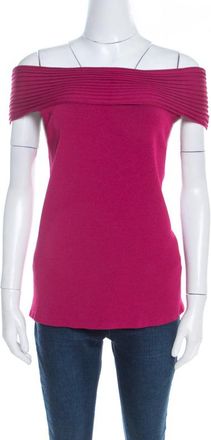 Escada Magenta Pink Rib Knit Off Shoulder Sleeveless Top