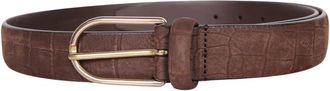 Dell'Oglio Nubuck riem met krokodillenprint - Heren - Riemen - Bruin - 110 CM - Leer - Accessoires