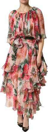 Dolce & Gabbana Multicolor Floral Silk Layered Maxi Womens Dress (Pre-Owned)