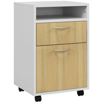 HOMCOM Cajonera de oficina 40x35x60 cm blanco y natural
