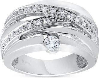 Pompeii3 3/4 ct Diamond Womens Wide Solitaire Right Hand Ring 14k White Gold Multirow Size Selectable