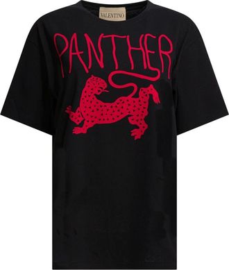 Valentino T-Shirts, female, Black, S, Cotton T-Shirt with Panther Print