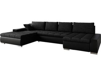 Habitat & Jardin Sof&aacute; rinconero cuero sint&eacute;tico negro 213x80x394cm