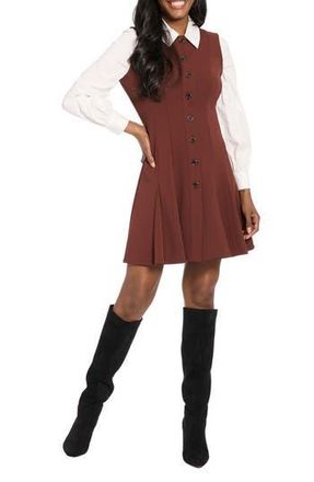 London Times Long Sleeve Twofer Scuba Fit & Flare Dress in Bitter Chocolate at Nordstrom Rack, Size X-Large